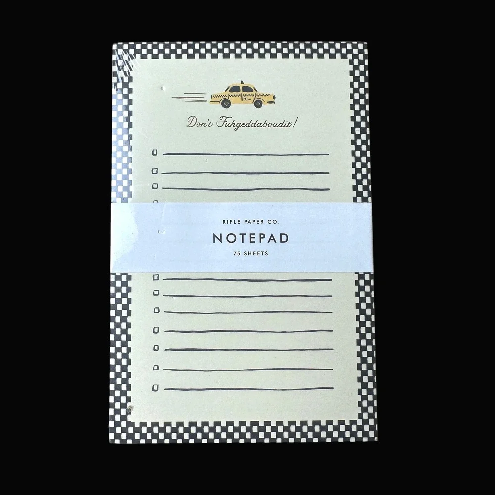 Rifle Paper Co NYC Taxi Notepad Dont Fuhgeddaboudit 75 Sheets Checkered Border